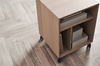 Szafka Case HiFi Furniture with base, średnia 48 cm nogi czarna stal, prawy front tkanina - dąb bielony/szary