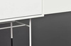 Szafka Case HiFi Furniture with base, średnia 48 cm nogi czarna stal, prawy front tkanina - dąb bielony/szary