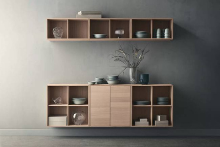 Szafka Case HiFi Furniture with base, średnia 48 cm nogi czarna stal, prawy front tkanina - biały/szary