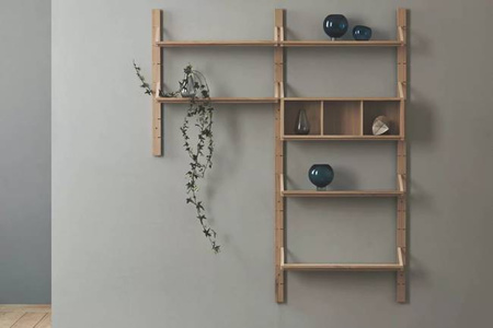 Półka Bolia Strap kombinacja Living 3 - dąb bielony/skóra