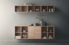 Szafka Case HiFi Furniture with base, średnia 48 cm nogi czarna stal, prawy front tkanina - dąb bielony/szary