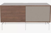 Szafka Case HiFi Furniture with base, średnia 48 cm nogi biała stal, prawy front tkanina - orzech/szary