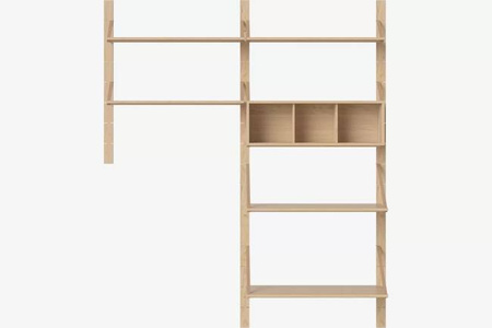 Półka Bolia Strap kombinacja Living 3 - dąb bielony/skóra