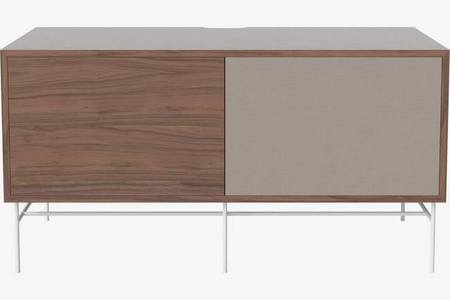 Szafka Case HiFi Furniture with base, średnia 48 cm nogi biała stal, prawy front tkanina - orzech/szary