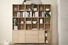 Szafka Case HiFi Furniture with base, średnia 48 cm nogi czarna stal, prawy front tkanina - dąb bielony/szary