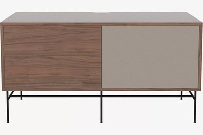 Szafka Case HiFi Furniture with base, średnia 48 cm nogi czarna stal, prawy front tkanina - orzech/szary