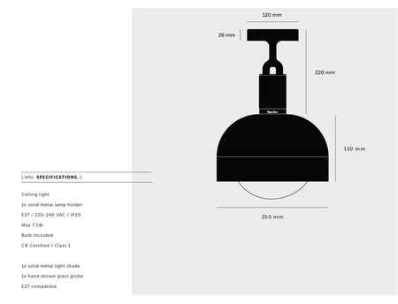 Lampa sufitowa Buster+Punch Forked Ceiling Shade Globe Opal Medium stalowy palony/opal
