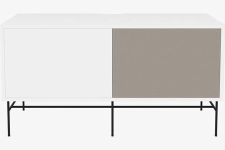 Szafka Case HiFi Furniture with base, średnia 48 cm nogi czarna stal, prawy front tkanina - biały/szary