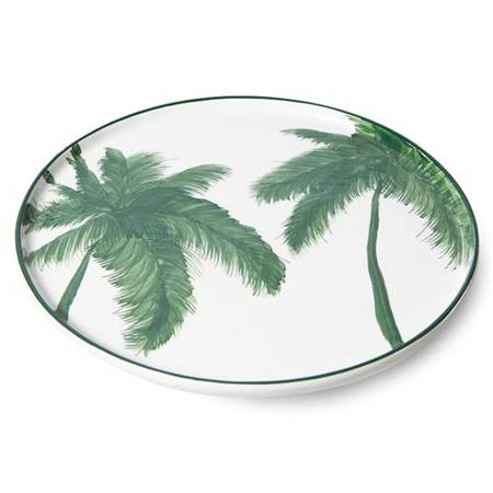 Ceramika Bold&basic HKliving:  talerz obiadowy w palmy biało/zielony